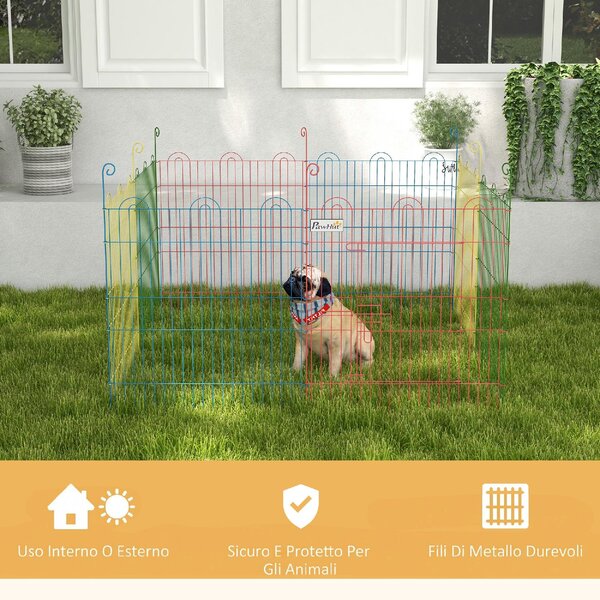 AllMyPets Cancellino per Cani a 8 Pannelli con Chiusura a Scatto per Cani Taglia Media in Acciaio 156x60 cm Multicolore