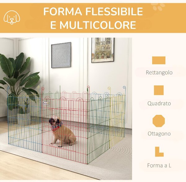 AllMyPets Cancellino per Cani a 8 Pannelli con Chiusura a Scatto per Cani Taglia Media in Acciaio 156x60 cm Multicolore