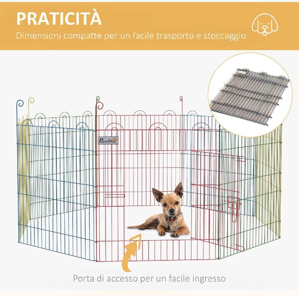 AllMyPets Cancellino per Cani a 8 Pannelli con Chiusura a Scatto per Cani Taglia Media in Acciaio 156x60 cm Multicolore