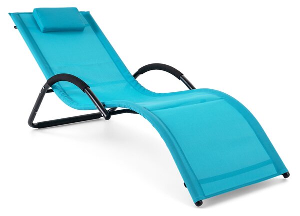 Costway Sedia a sdraio da esterno con poggiatesta rimovibile, Lettino prendisole da spiaggia con struttura curva ergonomica portata 160 kg Blu