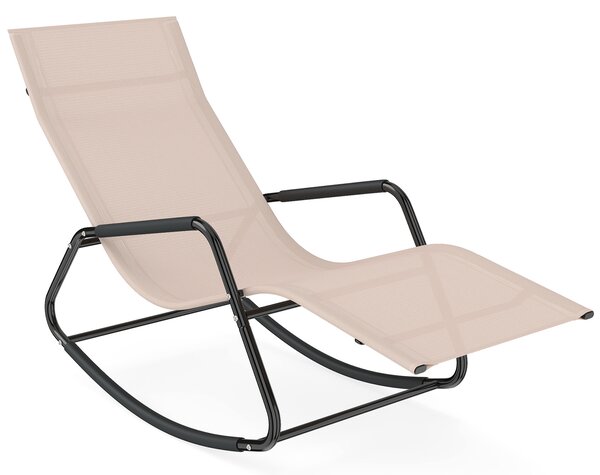 Costway Sedia a dondolo da esterno ed interno con braccioli curvi, Sdraio ergonomico in tessuto traspirante capacità di carico 160 kg Beige