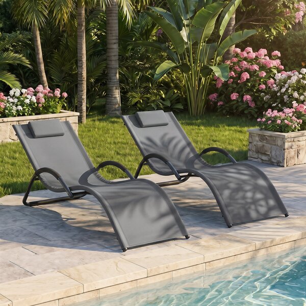 Costway Sedia a sdraio da esterno con poggiatesta rimovibile, Lettino prendisole da spiaggia con struttura curva ergonomica portata 160 kg Grigio
