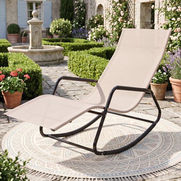 Costway Sedia a dondolo da esterno ed interno con braccioli curvi, Sdraio ergonomico in tessuto traspirante capacità di carico 160 kg Beige