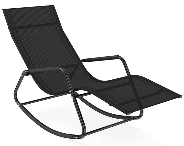 Costway Sedia a dondolo da esterno ed interno con braccioli curvi, Sdraio ergonomico in tessuto traspirante capacità di carico 160 kg Nero
