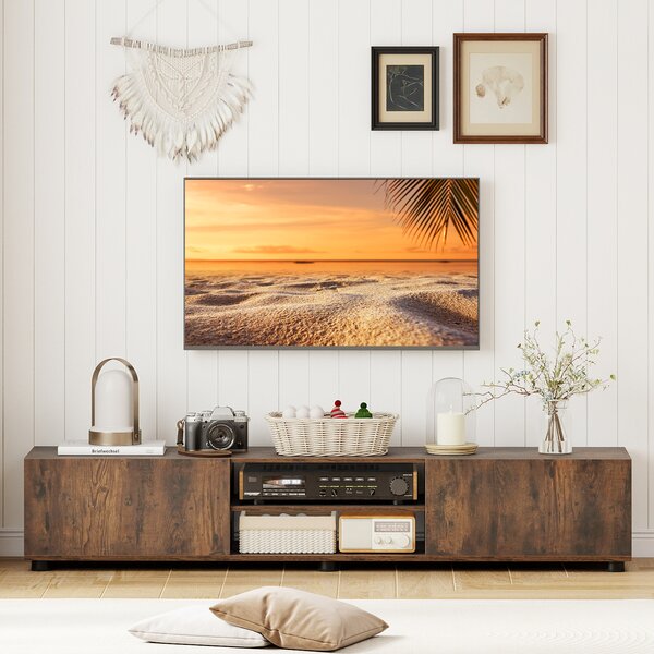 Costway Mobile porta tv fino a 70" con 2 mobiletti 2 ripiani aperti, Supporto tv con 6 gambe di sostegno 160 x 35 x 30 cm Marrone