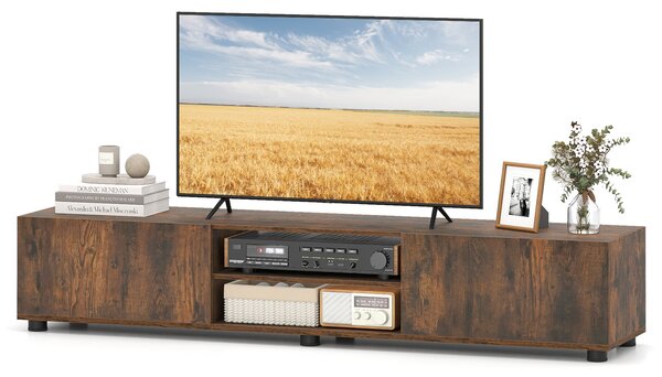 Costway Mobile porta tv fino a 70" con 2 mobiletti 2 ripiani aperti, Supporto tv con 6 gambe di sostegno 160 x 35 x 30 cm Marrone