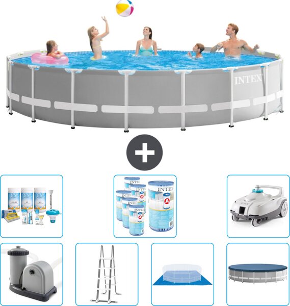 Piscina Intex Round Prism Frame - 548 x 122 cm - Grigio - inclusa pompa - scala - telo di fondo - pacchetto manutenzione copertura - filtro - aspirapolvere