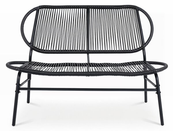 Costway Panchina da esterno in metallo con schienale ergonomico e ampia seduta in rattan, Panca da giardino portata 300 kg