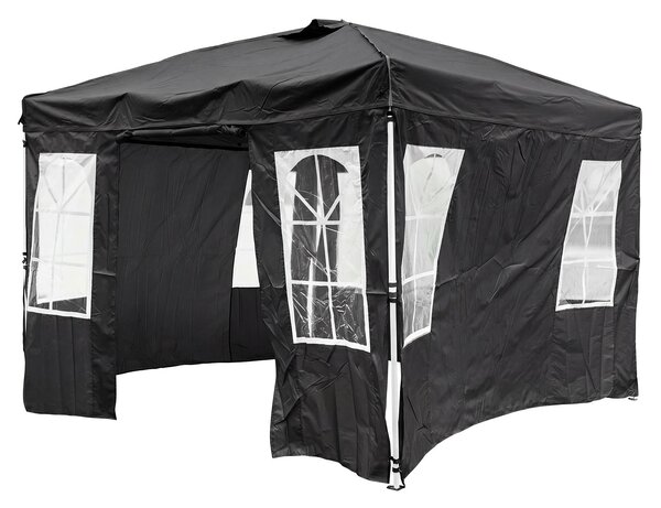 Costway Gazebo da giardino 3 x 3 m con 4 pareti laterali removibili e 8 picchetti, Gazebo pieghevole da esterno struttura in metallo Nero