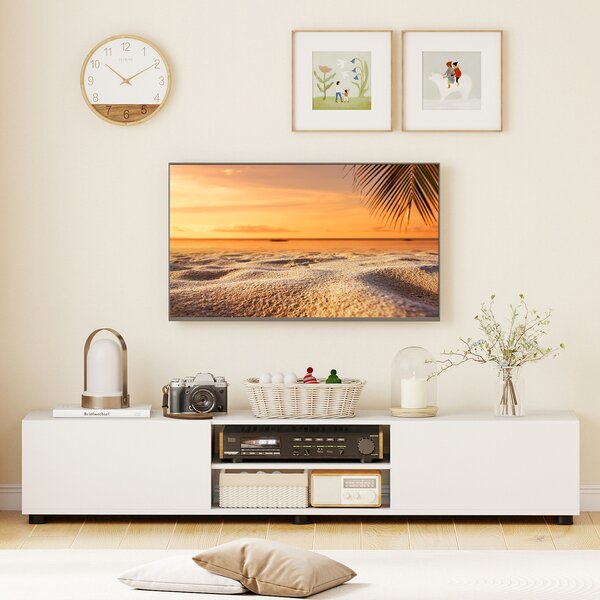 Costway Mobile porta tv fino a 70" con 2 mobiletti 2 ripiani aperti, Supporto tv con 6 gambe di sostegno 160 x 35 x 30 cm Bianco