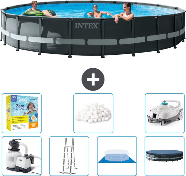 Piscina Intex Round Ultra XTR Frame - 610 x 122 cm - inclusa pompa - scaletta - telo di fondo - confezione di manutenzione della copertura - sfere filtranti - aspirapolvere