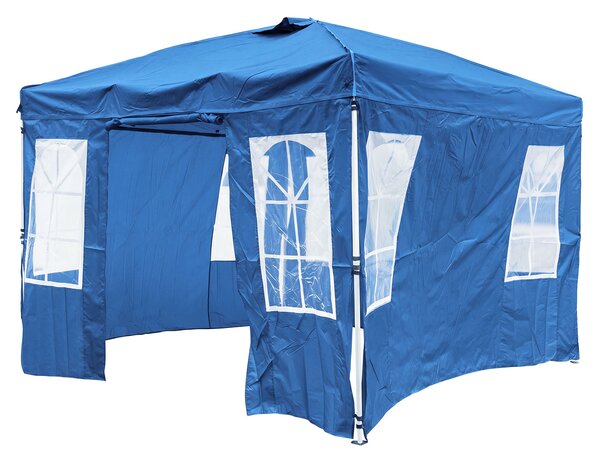 Costway Gazebo da giardino 3 x 3 m con 4 pareti laterali removibili e 8 picchetti, Gazebo pieghevole da esterno struttura in metallo Blu