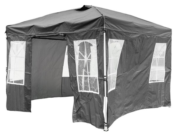 Costway Gazebo da giardino 3 x 3 m con 4 pareti laterali removibili e 8 picchetti, Gazebo pieghevole da esterno struttura in metallo Grigio