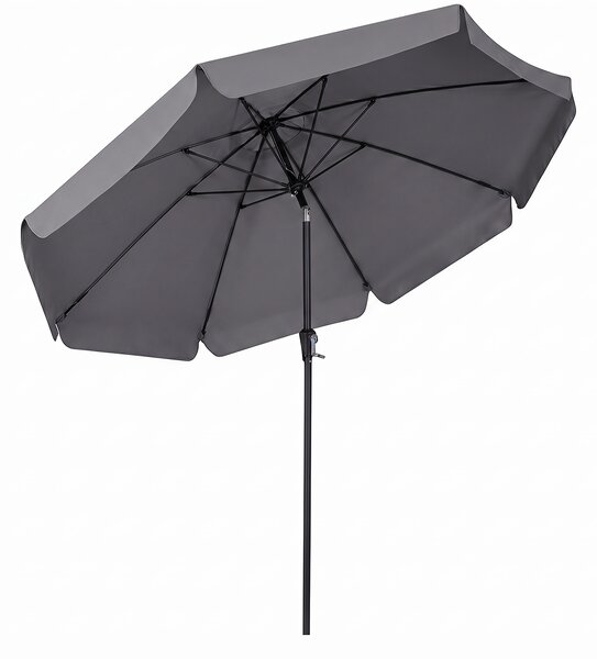 Costway 286 cm Ombrellone da giardino con elegante bordo arricciato 8 stecche, Ombrellone da spiaggia angolo regolabile Grigio