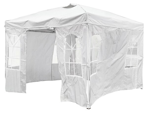Costway Gazebo da giardino 3 x 3 m con 4 pareti laterali removibili e 8 picchetti, Gazebo pieghevole da esterno struttura in metallo Bianco