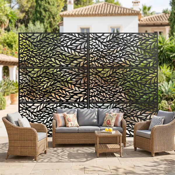 Costway Recinzione da giardino in metallo con 3 pannelli e supporto, Recinzione decorativa indipendente per soggiorno cortile e piscina