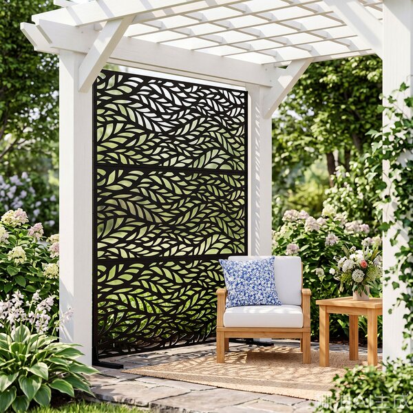 Costway Recinzione da giardino in metallo con 3 pannelli e supporto, Recinzione decorativa indipendente per soggiorno cortile e piscina