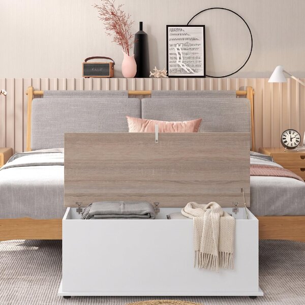 DecHome Cassapanca in Legno Panca Contenitore Dimensioni 100x40x40 cm colore Bianco