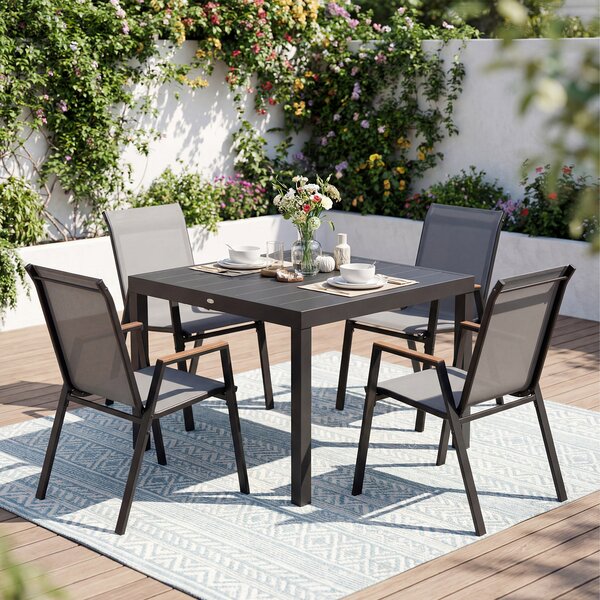 Costway Set di 6 sedie da giardino impilabili in tessuto traspirante e acciaio, Poltrone ergonomiche con braccioli portata 180 kg Grigio
