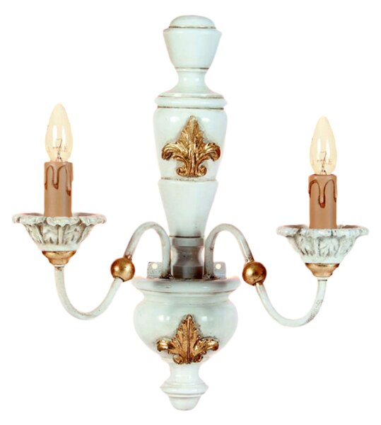 Applique In Legno Classico Avorio Oro 2 Luci Cigno