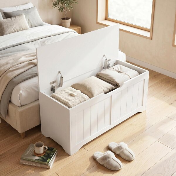 DecHome Cassapanca Panca Contenitore Dimensioni 80x40x45 cm colore Bianco