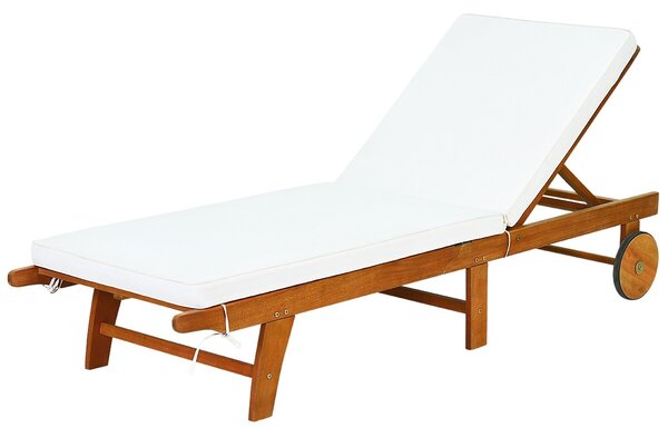 Costway Chaise longue di legno da esterno, Poltroncina regolabile con cuscino per giardino prato cortile