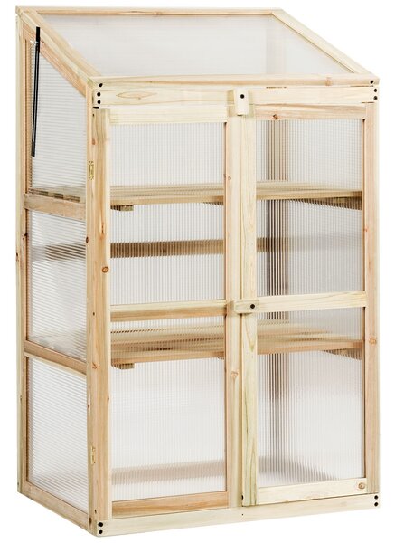 Costway Mini serra di legno con 3 livelli per vasi da esterno, Mensole a stecche per piante da giardino e balcone 60x45x100cm