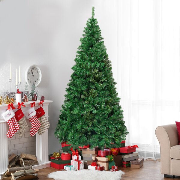 Costway Albero di Natale 210cm con aghi in PVC di alta qualità base di metallo, Abete artificiale per casa ufficio negozi hotel