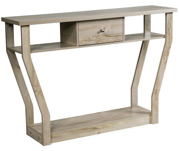 Costway Tavolo con cassetto e 3 ripiani da studio e ufficio, Consolle per ingresso e salone multiuso 120x30x81cm Grigio