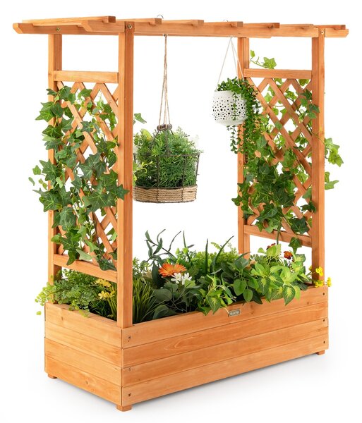 Costway Letto rialzato da giardino con grigliato ad arco, Fioriera in legno da interno esterno Arancione