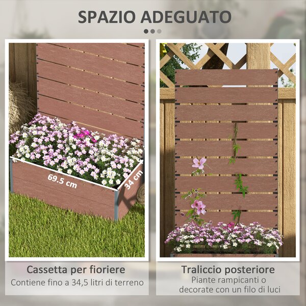 Outsunny Fioriera da Esterno con Spalliera a Doghe per Piante Rampicanti, 72x38x150cm, Marrone Chiaro
