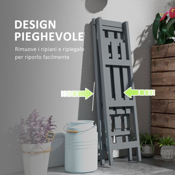 Outsunny Portapiante Verticale 3 Livelli a Doghe, in Legno di Abete, 100x36x112 cm, Grigio|Aosom