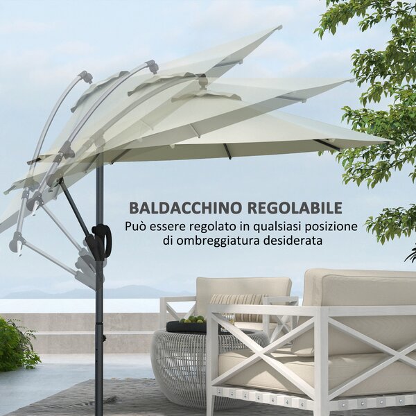 Outsunny Ombrellone a Braccio a 8 Stecche con Base a Croce, in Alluminio, Metallo e Poliestere, Ø293x260 cm, Crema|Aosom