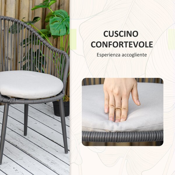 Outsunny Salotto da Giardino in Rattan con 2 Poltroncine con Cuscini e Tavolino da Caffè in Vetro, Grigio|Aosom