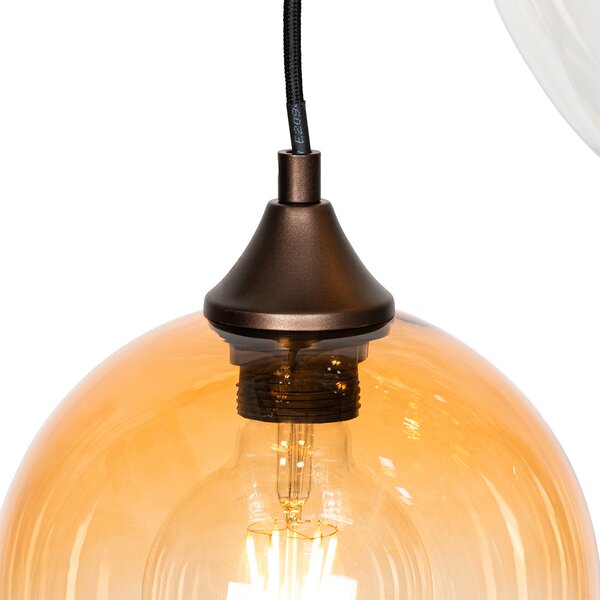 Lampada a sospensione smart bronzo scuro con vetro ambrato 7 luci incl. 7 Wifi A60 - Sandra