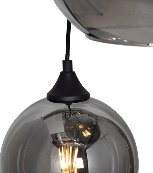 Lampada a sospensione smart nera con vetro fumé rotonda a 7 luci incl. 7 Wifi A60 - Sandra