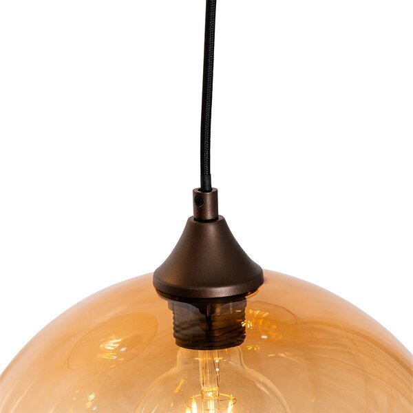 Lampada a sospensione Art Déco bronzo scuro con vetro ambrato 8 luci - Sandra