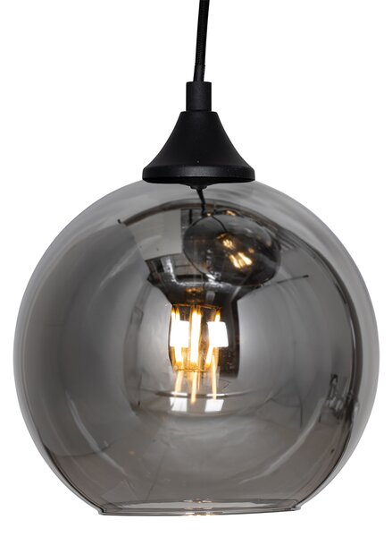Lampada a sospensione smart nera con vetro fumé rotonda a 7 luci incl. 7 Wifi A60 - Sandra