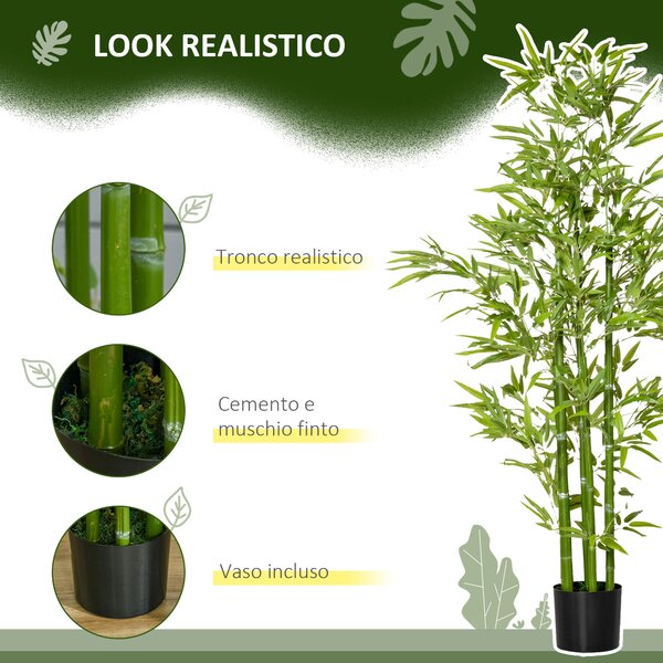 HOMCOM Pianta di Bambù Finta da 150cm con Vaso Nero, Pianta Artificiale Realistica per Interno ed Esterno|Aosom