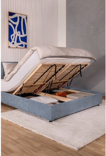 Letto matrimoniale imbottito blu con contenitore con rete inclusa 180x200 cm Myra Bold – Bonami Selection