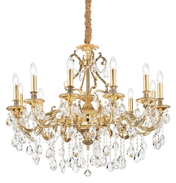 Lampadario Classico Gioconda Metallo-Cristallo Oro 12 Luci E14