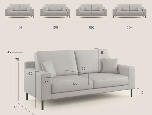 Uranio divano moderno lineare in Ecopelle impermeabile T04 bianco