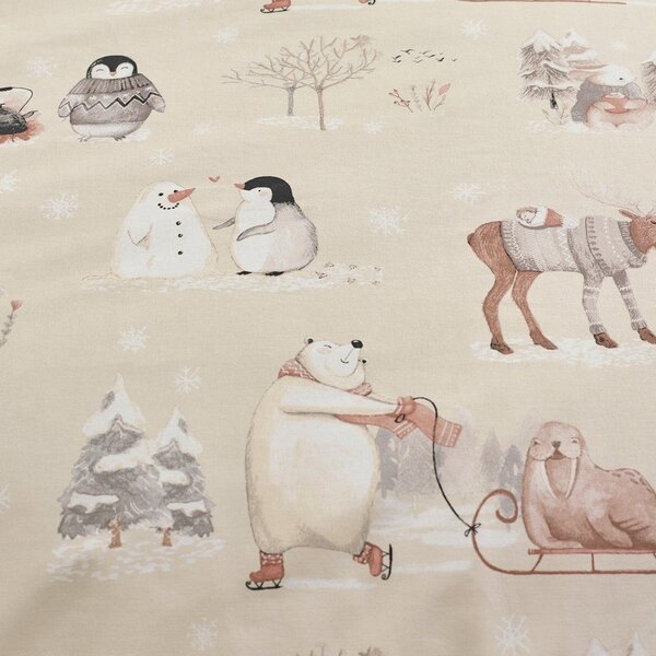 Set copripiumino e federa beige in micropile per letto matrimoniale 200x200 cm Winter Friends – Catherine Lansfield