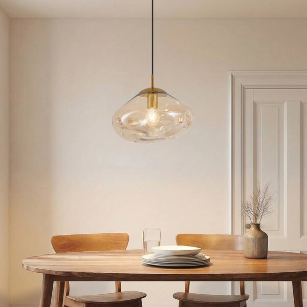 Lampada a sospensione Lindby, Lelia, dimmerabile, Beige, Sala da pranzo, Vetro, Design
