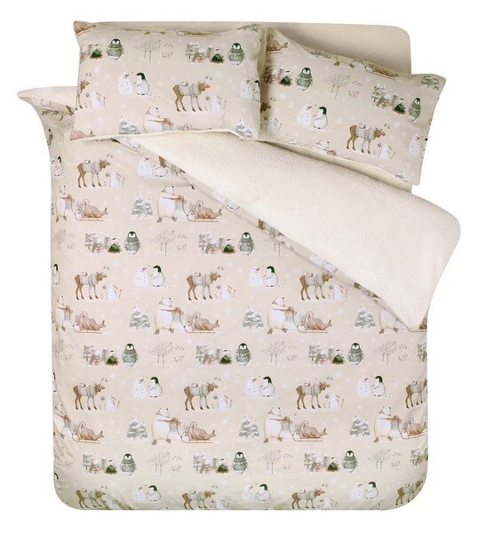 Set copripiumino e federa beige in micropile per letto matrimoniale 200x200 cm Winter Friends – Catherine Lansfield