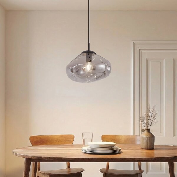 Lampada a sospensione Lindby, Lelia, dimmerabile, Grigio, Sala da pranzo, Vetro, Design