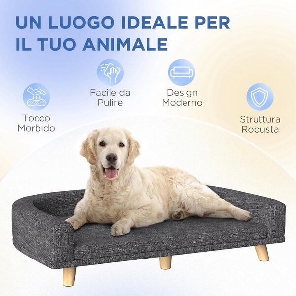 AllMyPets Divano per Cani di Taglia Grande con Cuscino Sfoderabile in Poliestere e Legno 98x67x25 cm colore Grigio Scuro