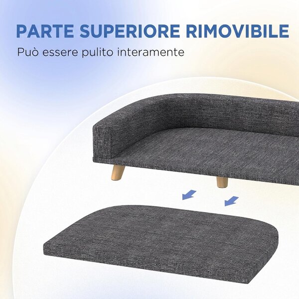 AllMyPets Divano per Cani di Taglia Grande con Cuscino Sfoderabile in Poliestere e Legno 98x67x25 cm colore Grigio Scuro