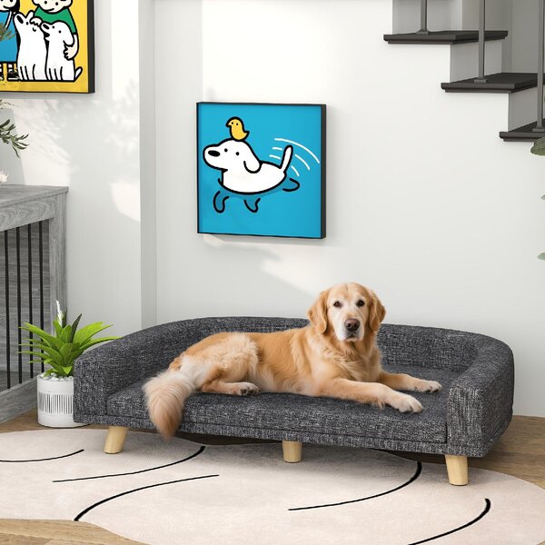 AllMyPets Divano per Cani di Taglia Grande con Cuscino Sfoderabile in Poliestere e Legno 98x67x25 cm colore Grigio Scuro