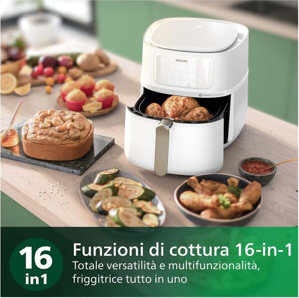 Philips Friggitrice ad Aria Airfryer Multifunzione Capacit 7.2 Litri Potenza 2000 Watt Rapid Air con Termostato Regolabile e Timer colore Bianco -